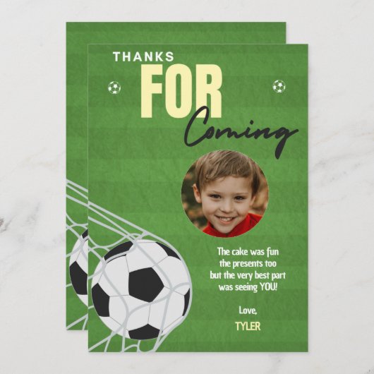 サッカー誕生日パーティーサンキューカード サンキューカード (正面/裏面)