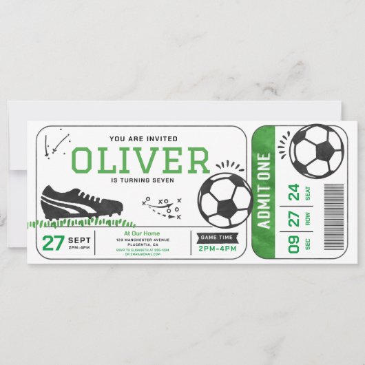 サッカー誕生日パーティーチケットスポーツデジタル 招待状 (正面)
