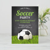 サッカー誕生日パーティー 黒板チョークアート 少年少女 招待状 (スタンド正面)