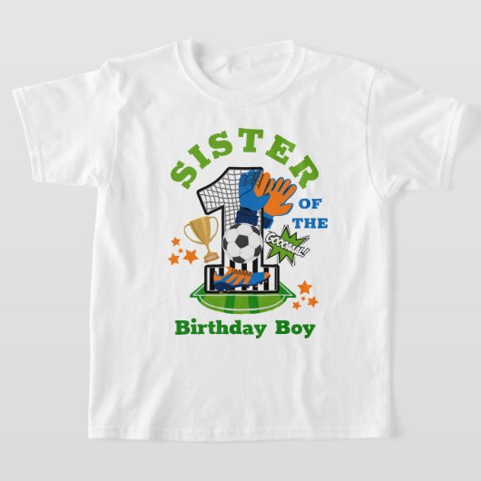 サッカー誕生日ボーイシスターファースト誕生日シャツ Tシャツ (レイダウン)
