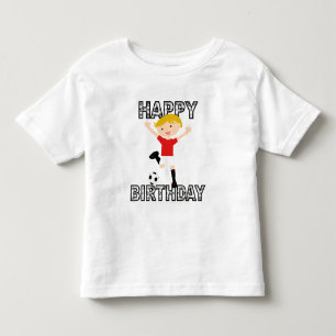 サッカー誕生日ボーイ赤と白1 トドラーTシャツ