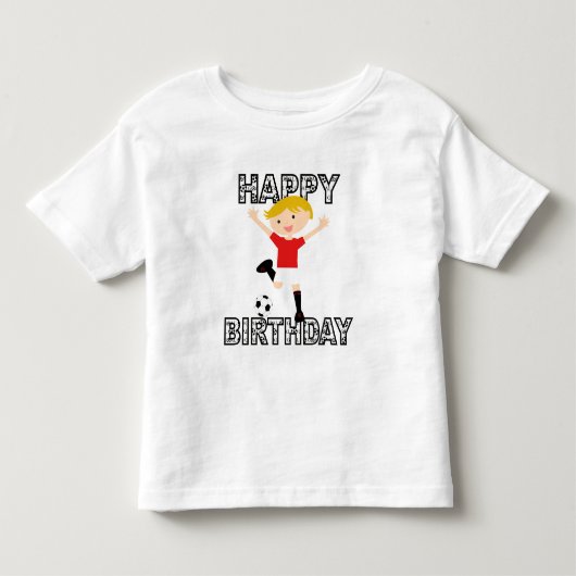 サッカー誕生日ボーイ赤と白1 トドラーTシャツ (正面)