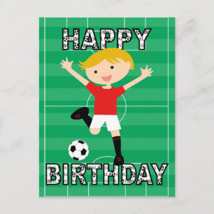 サッカー誕生日ボーイ赤と白1 ポストカード