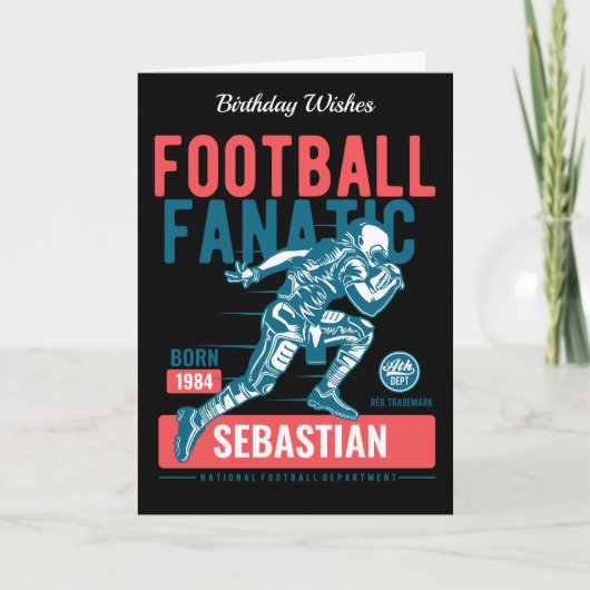 サッカー誕生日レトロブラックレッドブルータッチダウン カード (正面)