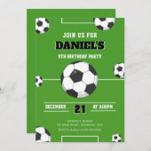 サッカー誕生日招待状グリーンアンドブラックモダン 招待状 (正面/裏面)