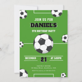 サッカー誕生日招待状グリーンアンドブラックモダン 招待状