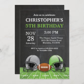 サッカー誕生日招待状バースデーパーティーグリーン 招待状 (正面/裏面)