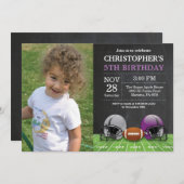 サッカー誕生日招待状バースデーパーティーパープル 招待状 (正面/裏面)