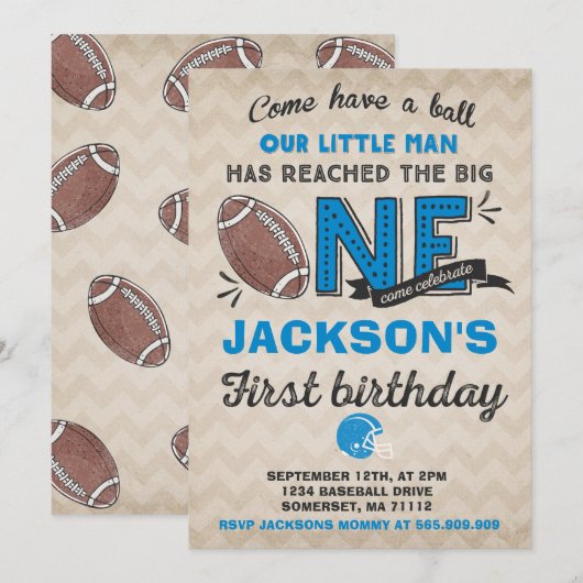 サッカー誕生日招待状フットボール1歳の誕生日 招待状 (正面/裏面)