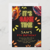 サッカー誕生日招待状ボーイズネオンゲームタイム 招待状 (正面)