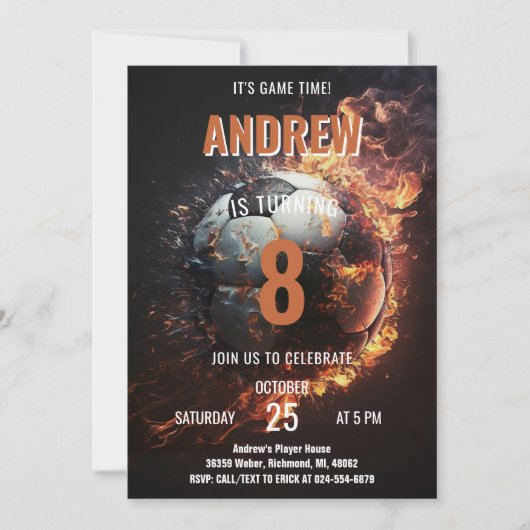 サッカー誕生日招待状ミニマリストカード 招待状 (正面)