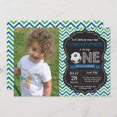 サッカー誕生日招待状第1誕生日パーティー 招待状 (正面/裏面)