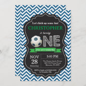 サッカー誕生日招待状第1誕生日パーティー 招待状 (正面/裏面)