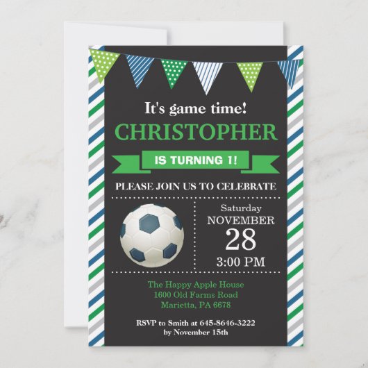 サッカー誕生日招待状第1誕生日パーティー 招待状 (正面)