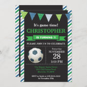 サッカー誕生日招待状第1誕生日パーティー 招待状 (正面/裏面)