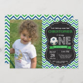 サッカー誕生日招待状第1誕生日パーティー 招待状 (正面/裏面)