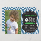 サッカー誕生日招待状第1誕生日パーティー 招待状 (正面/裏面)