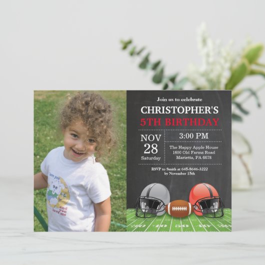 サッカー誕生日招待状誕生日パーティーレッド 招待状 (スタンド正面)