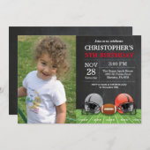 サッカー誕生日招待状誕生日パーティーレッド 招待状 (正面/裏面)