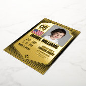 サッカー誕生日招待状、サッカーシールド金ゴールド 箔招待状 (回転した状態)