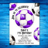 サッカー誕生日招待状 – パープルサッカーパーティー 招待状