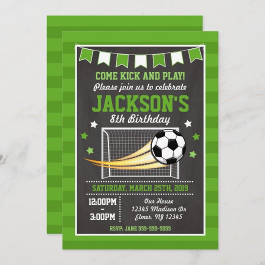 サッカー誕生日招待状 招待状 (正面/裏面)