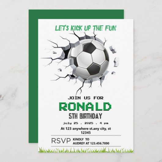 サッカー誕生日招待状 招待状 (正面/裏面)