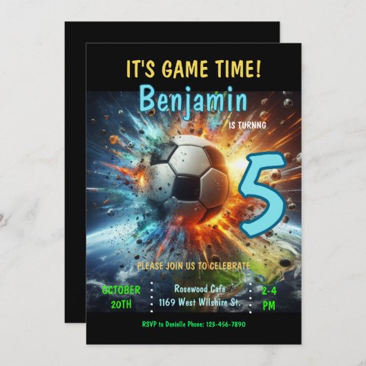 サッカー誕生日招待状 招待状 (正面/裏面)