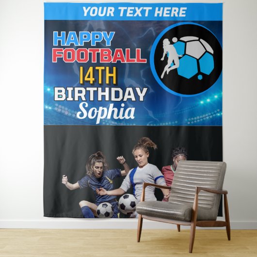 サッカー誕生日、サッカーガールプレイヤーバックドロップ タペストリー (インサイチュ)