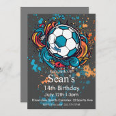 サッカー誕生日、サッカー誕生日、フンボール 招待状 (正面/裏面)