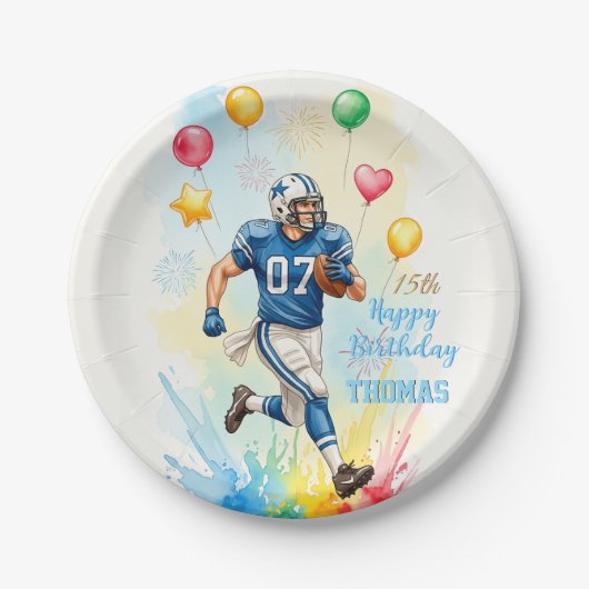 サッカー誕生日、バルーン、花火、おもしろい ペーパープレート (正面)