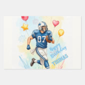 サッカー誕生日、バルーン、花火、おもしろい ラッピングペーパーシート (正面)