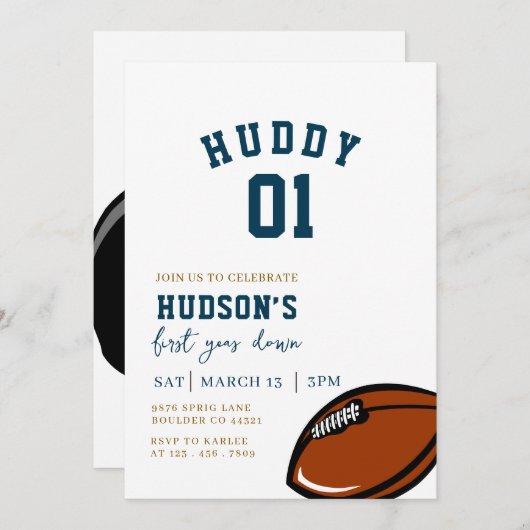 サッカー誕生日、最初の年を下げ、ゲームオン 招待状 (正面/裏面)