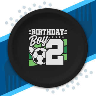 サッカー誕生日- 2歳の少年 – 2歳の誕生日 ペーパープレート