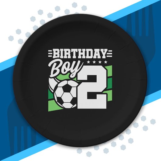 サッカー誕生日- 2歳の少年 – 2歳の誕生日 ペーパープレート