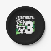 サッカー誕生日- 3歳の少年 – 3歳の誕生日 ペーパープレート (正面)