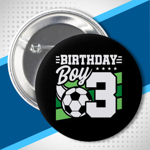サッカー誕生日- 3歳の少年 – 3歳の誕生日 缶バッジ