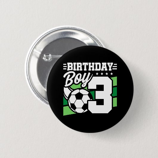 サッカー誕生日- 3歳の少年 – 3歳の誕生日 缶バッジ (正面&裏面)