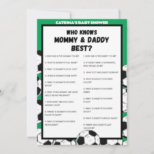 サッカー赤ちゃんシャワーゲーム，サッカー – 編集可能な名前， 招待状 (正面)