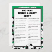 サッカー赤ちゃんシャワーゲーム，サッカー – 編集可能な名前， 招待状 (正面/裏面)