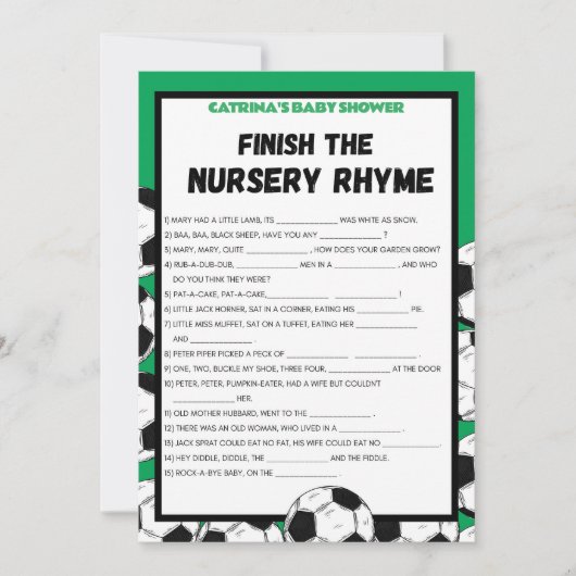 サッカー赤ちゃんシャワーゲーム，サッカー – 編集可能な名前， 招待状 (正面)