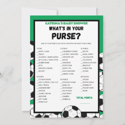 サッカー赤ちゃんシャワーゲーム，サッカー – 編集可能な名前， 招待状 (正面)