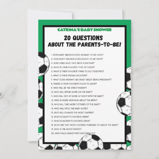 サッカー赤ちゃんシャワーゲーム，サッカー – 編集可能な名前， 招待状 (正面)