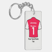 サッカー赤と白シャツ名前とチームを選択 キーホルダー (正面左)
