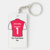 サッカー赤と白シャツ名前とチームを選択 キーホルダー (裏面)