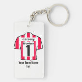 サッカー赤と白シャツ名前とチームを選択 キーホルダー (裏面)