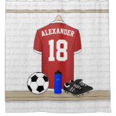 サッカー赤と白ジャージー シャワーカーテン (正面)