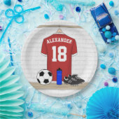 サッカー赤と白ジャージー ペーパープレート (パーティー)