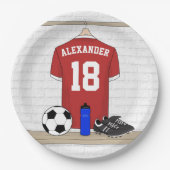 サッカー赤と白ジャージー ペーパープレート (正面)