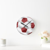 サッカー赤と白ボール ラウンド壁時計 (ホーム)